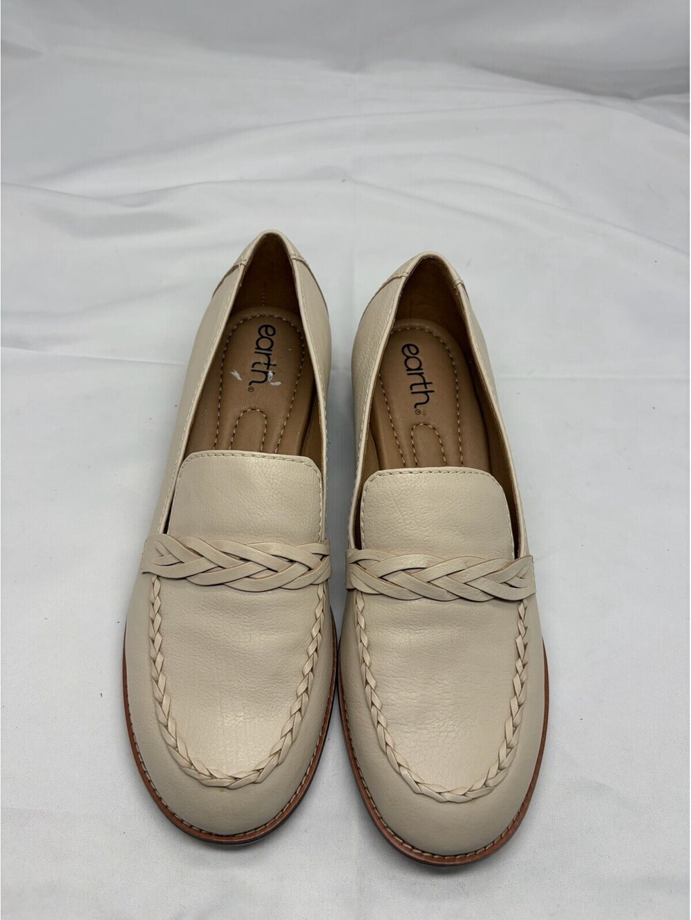 Earth Etedie Loafers Size 8 Womens Cream Leather Slip On Moc Toe Comfort NEW